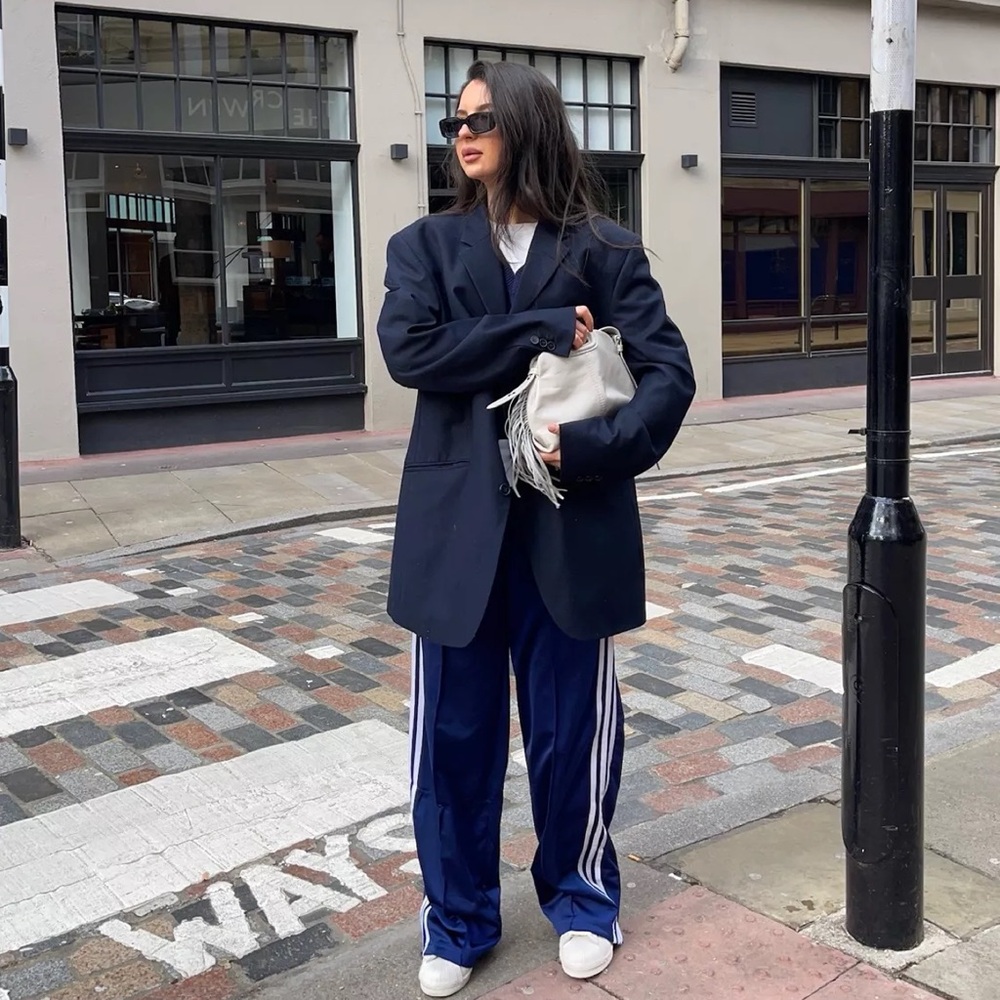 adidas Navy Blue Three-Stripe Track Pants